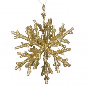 Χριστουγεννιάτικο Στολίδι Δέντρου 3D Χιονονιφάδα Χρυσό Glitter 15 cm