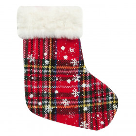 Χριστουγεννιάτικο Στολίδι Δέντρου Μπότα Κόκκινη Καρό Λευκή Γούνα 16x12 cm