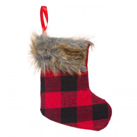 Χριστουγεννιάτικο Στολίδι Δέντρου Μπότα Κόκκινη Μαύρο Καρό Καφέ Γούνα 11x15 cm