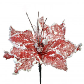 Χριστουγεννιάτικο Λουλούδι Κλιπ Αλεξανδρινό Κόκκινο με Χιόνι 25 cm