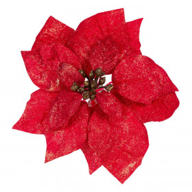 Χριστουγεννιάτικο Λουλούδι Κλιπ Αλεξανδρινό Κόκκινο Χρυσό 20 cm