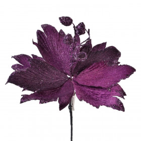 Χριστουγεννιάτικο Λουλούδι Κλιπ Αλεξανδρινό Μωβ Βελούδινο Glitter 24 cm