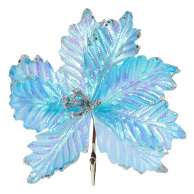 Χριστουγεννιάτικο Λουλούδι Κλιπ Αλεξανδρινό Σιέλ Ιριδίζον 23 cm