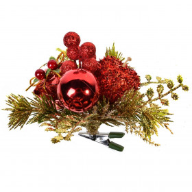 Χριστουγεννιάτικο Λουλούδι Κλιπ Έλατο Χρυσό Glitter Κόκκινο Μήλο 18 cm