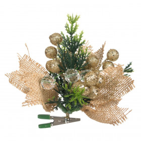 Χριστουγεννιάτικο Λουλούδι Κλιπ Κλαδί Berries Χρυσά Χάντρες Glitter 12 cm 