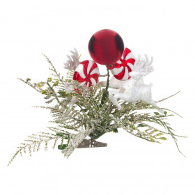 Χριστουγεννιάτικο Λουλούδι Κλιπ Κλαδί Φτέρης Χιονισμένο Ελάφια Γλειφιτζούρια 14 cm 
