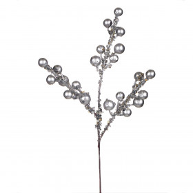 Χριστουγεννιάτικο Διακοσμητικό Κλαδί Ασημί Καρποί Παγιέτα 34 cm