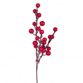Χριστουγεννιάτικο Κλαδί Berries Κόκκινο Ασημί Παγιέτες 34 cm