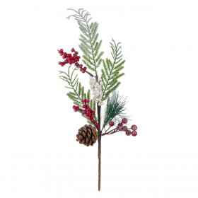 Χριστουγεννιάτικο Διακοσμητικό Κλαδί Έλατο Πεύκο Χιονισμένο Κόκκινα Λευκά Berries 45 cm