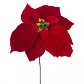 Χριστουγεννιάτικο Διακοσμητικό Κλαδί Κόκκινο Βελουτέ Αλεξανδρινό 20 cm