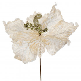 Χριστουγεννιάτικο Λουλούδι Κλιπ Αλεξανδρινό Ανάγλυφο Κρεμ Λευκό Σαμπανί Glitter