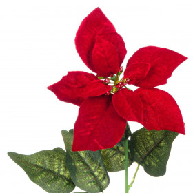 Χριστουγεννιάτικο Διακοσμητικό Κλαδί Αλεξανδρινό Κόκκινο Βελουτέ Glitter 40 cm