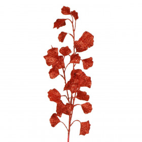 Χριστουγεννιάτικο Διακοσμητικό Κλαδί Ασημί Κόκκινο Glitter 71cm