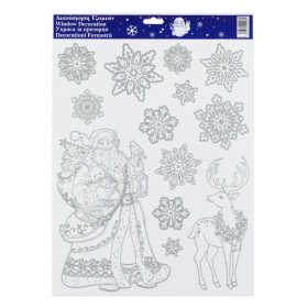 Χριστουγεννιάτικα Αυτοκόλλητα Διακοσμητικά Άγιος Βασίλης Νιφάδες Τάρανδος Ασημί Glitter 30x42cm