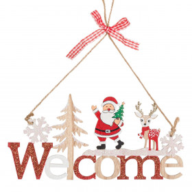 Χριστουγεννιάτικη Διακοσμητική Πινακίδα Άη Βασίλης Glitter Welcome 22 cm