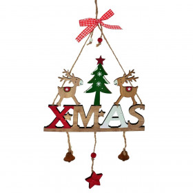 Χριστουγεννιάτικη Κρεμαστή Ταμπέλα Ξύλινη Ταρανδάκια 29 εκ