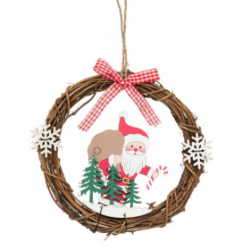 Χριστουγεννιάτικο Διακοσμητικό Ξύλινο Στεφάνι Άγιος Βασίλης 15cm