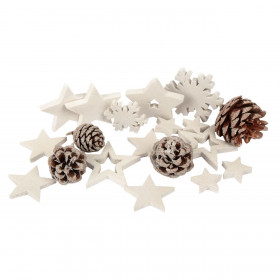 Σετ Διακοσμητικά Αστέρα Κουκουνάρια Νιφάδες Λευκά Ιριδίζοντα - 20 τμχ.