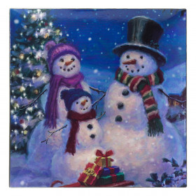 Χριστουγεννιάτικη Διακοσμητική Πιατέλα Τετράγωνη Πλαστική Οικογένεια Χιονάνθρωποι 30x30x2.5cm