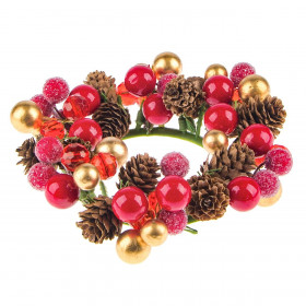 Χριστουγεννιάτικο Διακοσμητικό Δαχτυλίδι Κεριού Κουκουνάρια Χάντρες Μπάλες 17cm