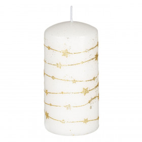 Κερί Κολώνα Χριστουγεννιάτικο Λευκό Χρυσό Glitter Αστέρια 5x12cm