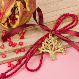 Γούρι Διακοσμητικό Δέντρο της Ζωής Χρυσό Μπορντό Κορδόνι 22cm