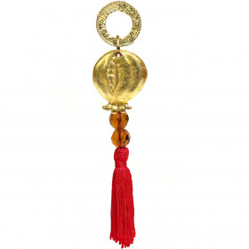 Γούρι Διακοσμητικό Ρόδι Χρυσό Κρεμαστό Χάντρες Κόκκινη Φούντα 3.5 cm