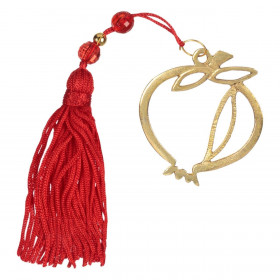 Γούρι Διακοσμητικό Χρυσό Ρόδι Μπορντό Φούντα 17cm