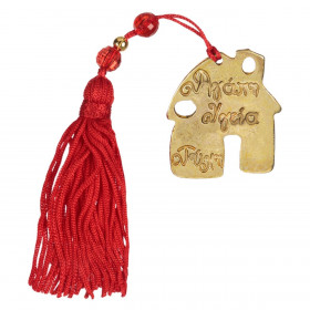 Γούρι Διακοσμητικό Χρυσό Σπίτι με Ευχές Κόκκινη Φούντα 16cm