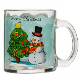 Χριστουγεννιάτικη Κούπα Γυάλινη Διάφανη με Τύπωμα Χιονάνθρωπο 315ml