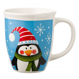 Χριστουγεννιάτικη Κούπα Κεραμική Γαλάζια Πιγκουίνος 390ml