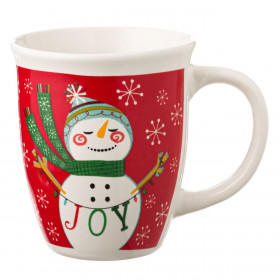 Χριστουγεννιάτικη Κούπα Κεραμική Κόκκινη Χιονάνθρωπος JOY 390ml