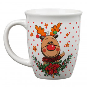 Χριστουγεννιάτικη Κούπα Κεραμική Λευκή Τάρανδος 390ml
