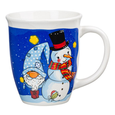 Χριστουγεννιάτικη Κούπα Κεραμική Μπλε Φιγούρες Χιονάνθρωπος Gnome 390ml