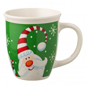 Χριστουγεννιάτικη Κούπα Κεραμική Πράσινη Άγιος Βασίλης Ριγέ Σκουφί 390ml