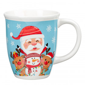 Χριστουγεννιάτικη Κούπα Κεραμική Σιέλ Άγιος Βασίλης Τάρανδοι Χιονάνθρωπος 390ml