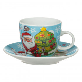 Σετ Χριστουγεννιάτικο Φλιτζάνι Πορσελάνη Άγιος Βασίλης Δέντρο &amp Πιατάκι 90ml