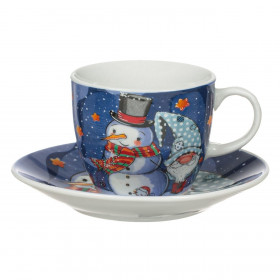 Σετ Χριστουγεννιάτικο Φλιτζάνι Πορσελάνη Χιονάνθρωπος Άγιος Βασίλης Gnome &amp Πιατάκι 90ml