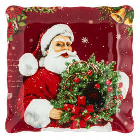 Χριστουγεννιάτικο Πιάτο Γλυκού Γυάλινο Τετράγωνο Άγιος Βασίλης Στεφάνι 17x17cm Χριστουγεννιάτικο Πιάτο Γλυκού Γυάλινο Τετράγωνο Άγιος Βασίλης Στεφάνι 17x17cm