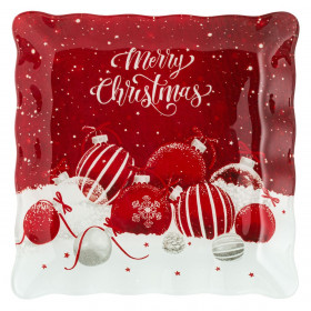 Χριστουγεννιάτικο Πιάτο Γλυκού Γυάλινο Τετράγωνο Κόκκινες Μπάλες 17x17cm Χριστουγεννιάτικο Πιάτο Γλυκού Γυάλινο Τετράγωνο Κόκκινες Μπάλες 17x17cm