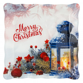 Χριστουγεννιάτικο Πιάτο Γλυκού Γυάλινο Τετράγωνο Φανάρι Γκι 17x17cm Χριστουγεννιάτικο Πιάτο Γλυκού Γυάλινο Τετράγωνο Φανάρι Γκι 17x17cm