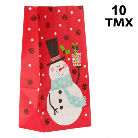 Χριστουγεννιάτικα Σακουλάκια Γλυκών Χάρτινα Τύπωμα Χιονάνθρωπος 12x24x8cm - 10 τμχ.