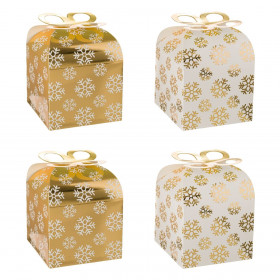 Κουτιά για Γλυκά Χάρτινα Λευκά Χρυσές Foil Νιφάδες 9.5x9.5x8 cm - 4 τμχ.