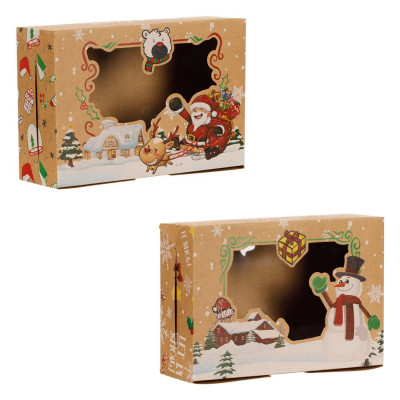 Χριστουγεννιάτικα Κουτιά Γλυκών Kraft με Παράσταση &amp Παράθυρο 22x15x7cm - 2 τμχ.