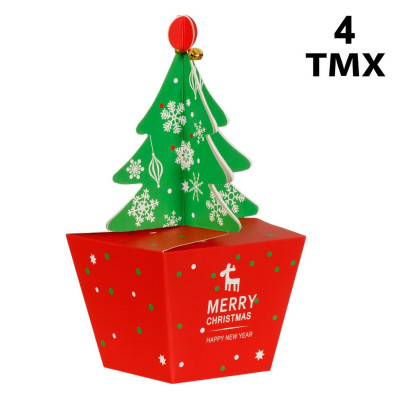 Χριστουγεννιάτικα Κουτιά Γλυκών Χάρτινα Κοπτικό Έλατο με Κουδουνάκι 9x11.5x25cm - 4 τμχ.
