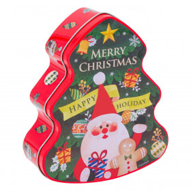 Χριστουγεννιάτικο Μεταλλικό Κουτί Κόκκινο Σχήμα Δέντρου 14x16x5.5cm