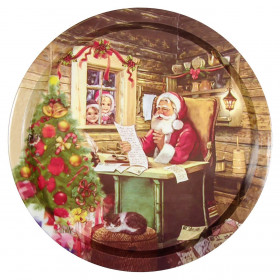 Χριστουγεννιάτικο Διακοσμητικό Μεταλλικό Πιάτο Γραφείο Άγιου Βασίλη 26cm