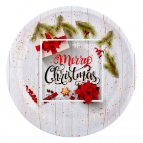Χριστουγεννιάτικο Διακοσμητικό Μεταλλικό Πιάτο Εκρού Merry Christmas 26cm 
