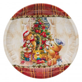 Χριστουγεννιάτικο Διακοσμητικό Μεταλλικό Πιάτο Εκρού Παιχνίδια Αρκουδάκια 26cm