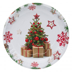 Χριστουγεννιάτικο Διακοσμητικό Μεταλλικό Πιάτο Λευκό Στολισμένο Δέντρο 26cm